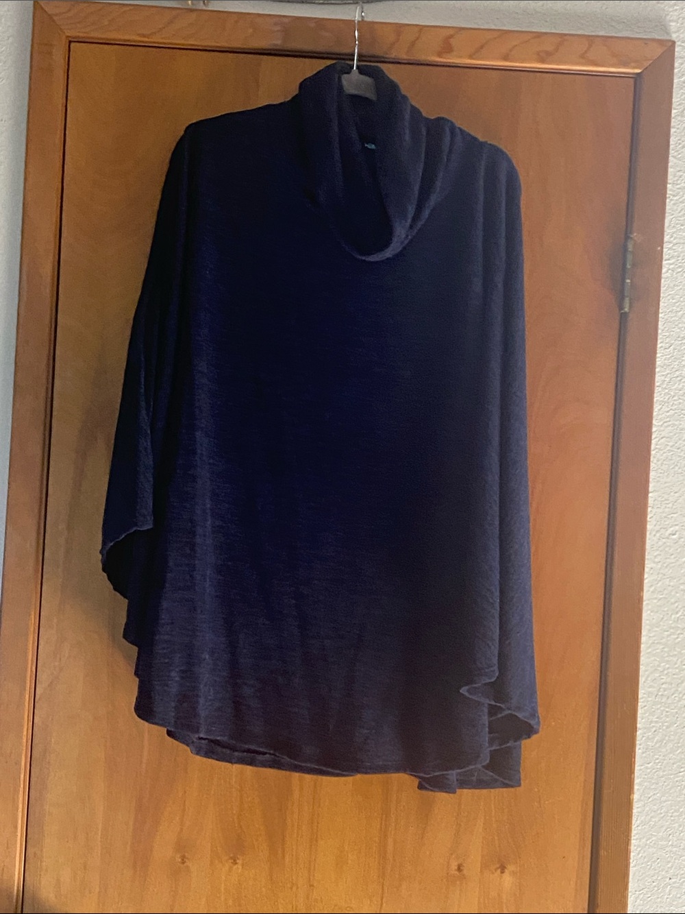 Cozy Navy Cowl Neck poncho style Women's Sweater